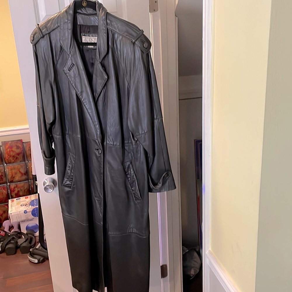 Vintage calf length leather coat for women
